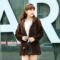 Кожушок (шуба) 48-50р з капюшоном із в'язаної нотки XXЛ коричневий колір