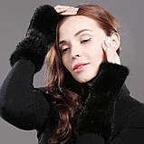 Норкові рукавиці, рукавиці норцеві 20 см. Хутро з хутра норки чорні, фото 2