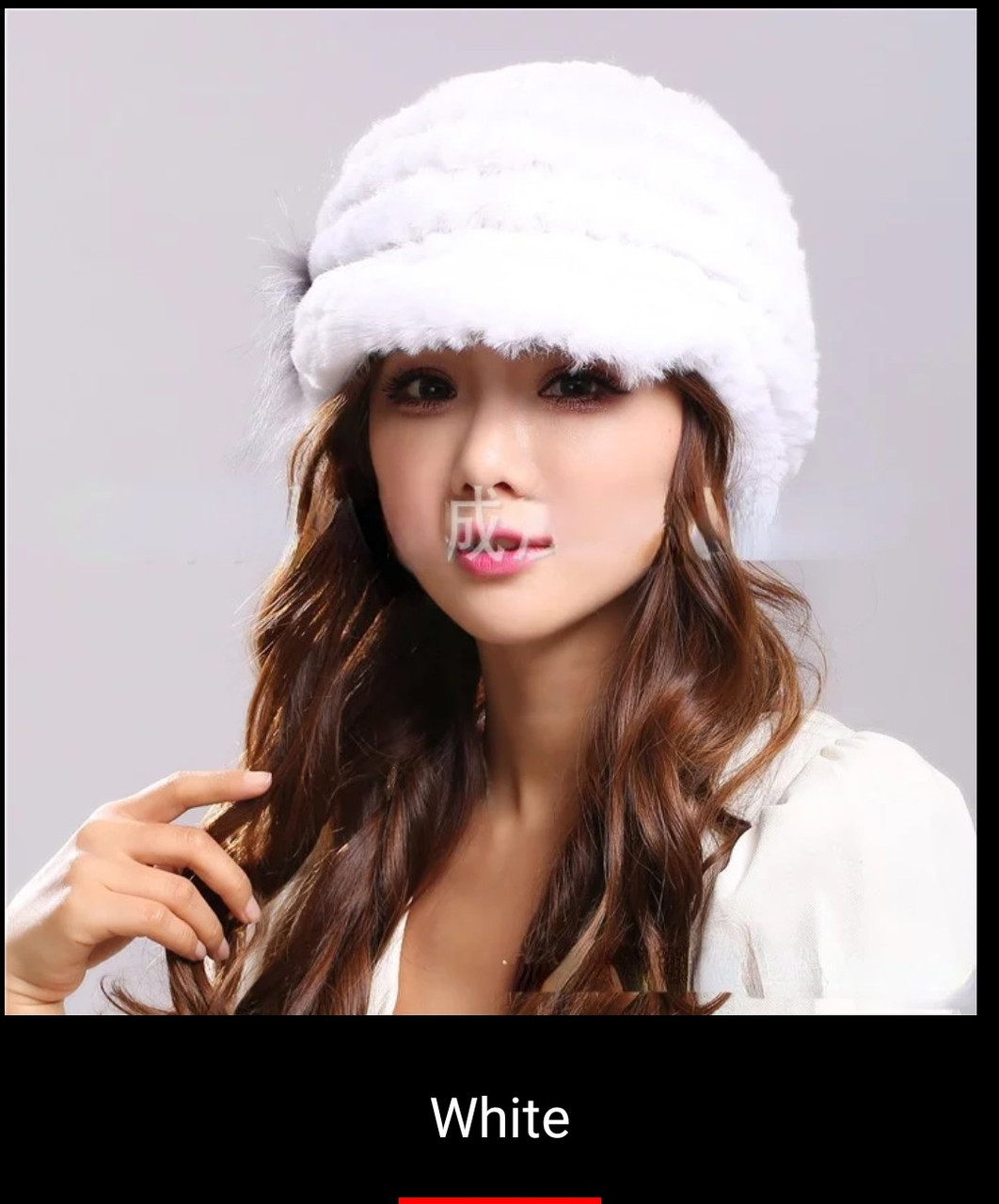 В'язана шапка кепка з козирком із хутра кролика рекс біла, фото 1