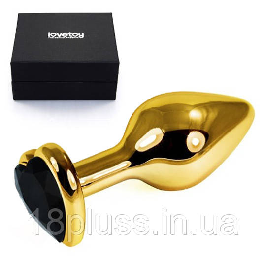 Металева анальна пробка із кристалом Heavy Metal Anal Gold Rosebud Heart Metal Plug Black, фото 1