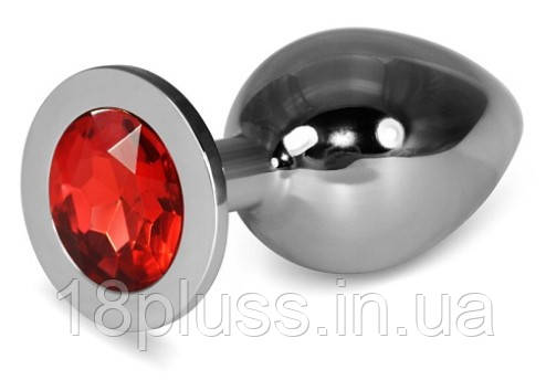 Металева анальна пробка із кристалом Heavy Metal Anal Rosebud Classic Metal Plug L Red, фото 1