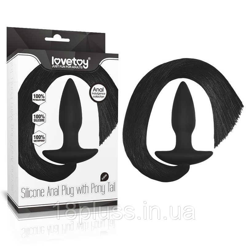 Анальна пробка з чорним кінським хвостом Anal Indulgence Collection Silicone Anal Plug With Pony Tail Black, фото 1