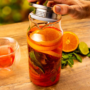 Високий скляний глечик з металевим фільтром Ardesto 1.2л, фото 1