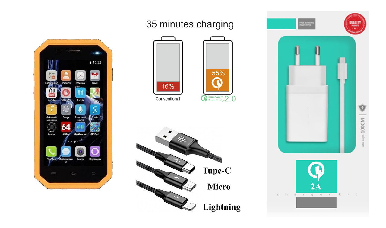 Мережевий зарядний пристрій 2E E450R DualSim, Fast Charger 2.1A