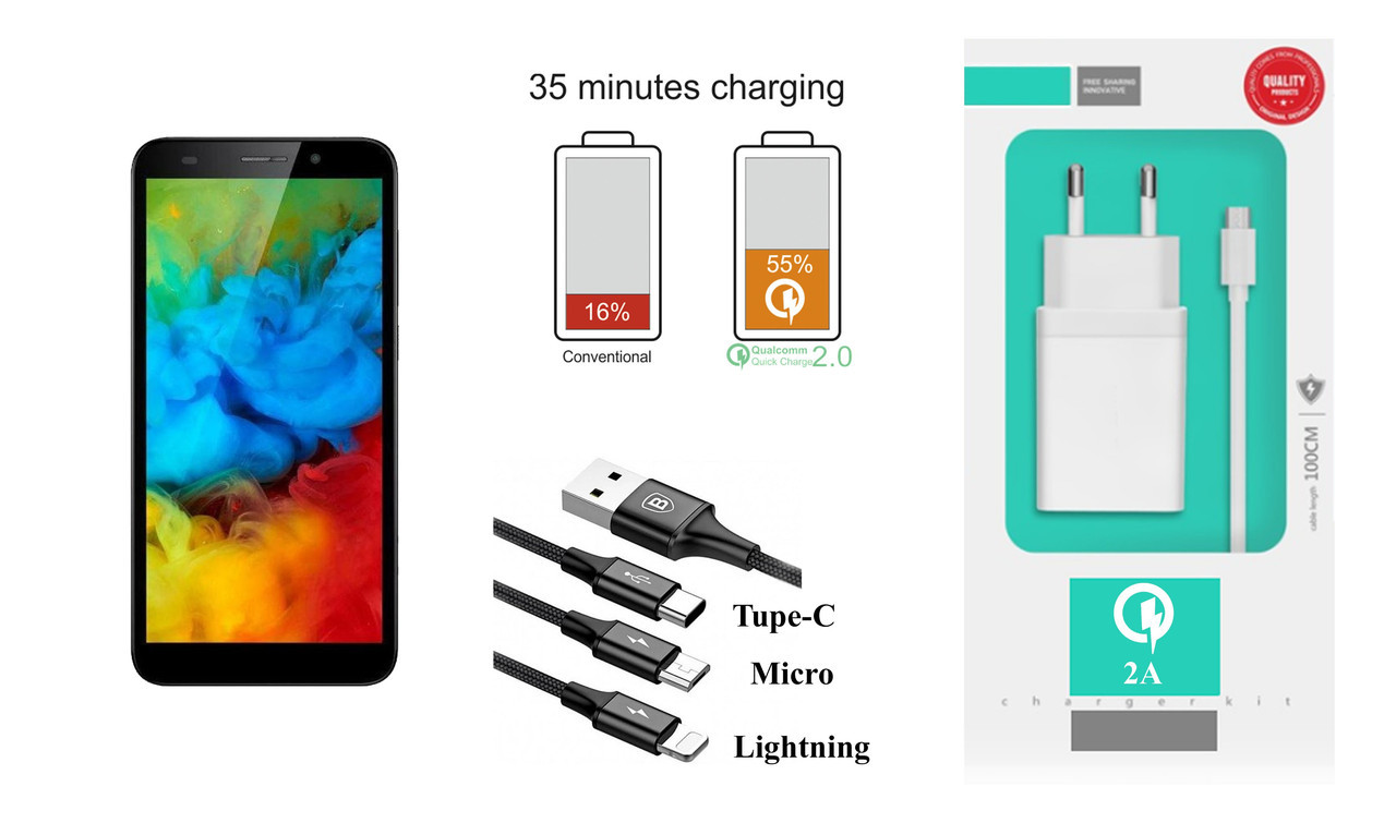 Мережевий зарядний пристрій 2E F534L 2018 DualSim, Fast Charger 2.1A
