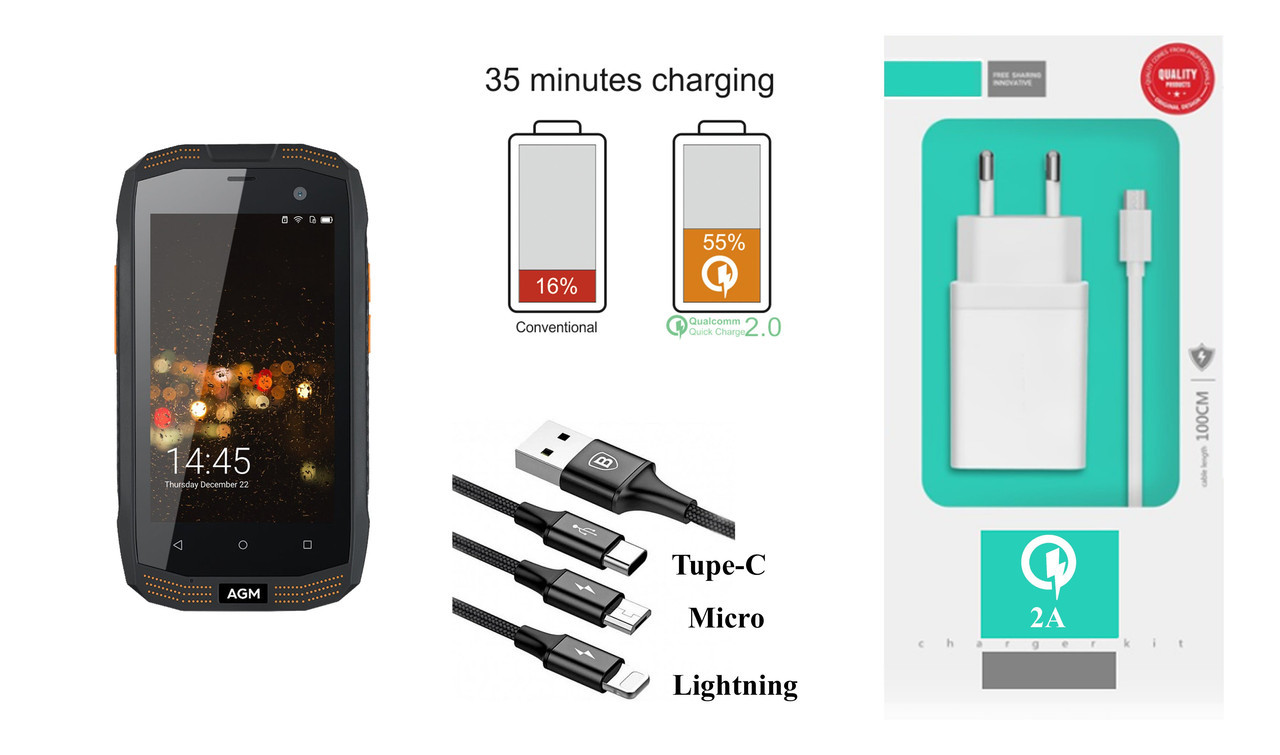 Мережевий зарядний пристрій AGM A2, Fast Charger 2.1A