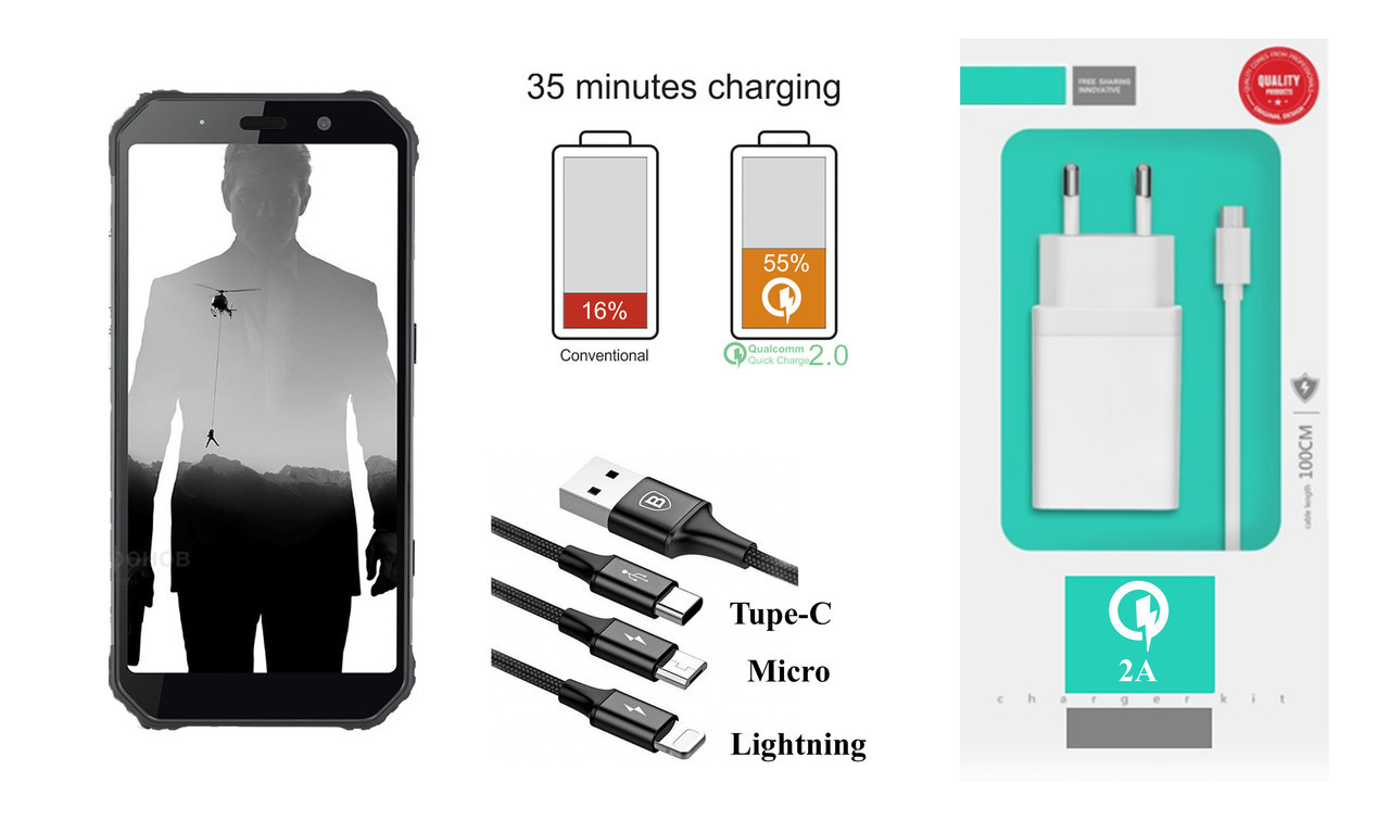 Мережевий зарядний пристрій AGM H1, Fast Charger 2.1A