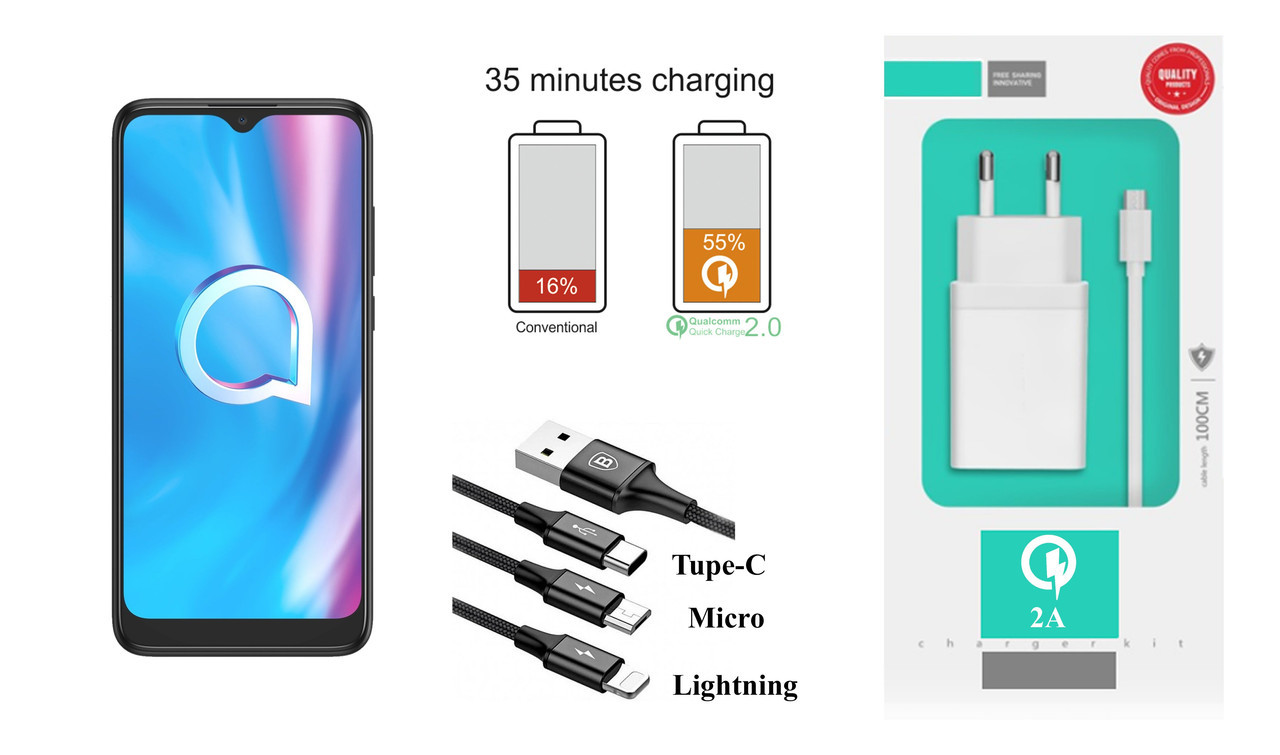 Мережевий зарядний пристрій Alcatel 1SE (5030D), Fast Charger 2.1A