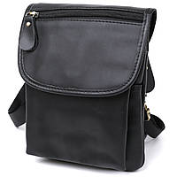 Небольшая мужская сумка-мессенджер через плечо Vintage 20467 Черная. Натуральная кожа