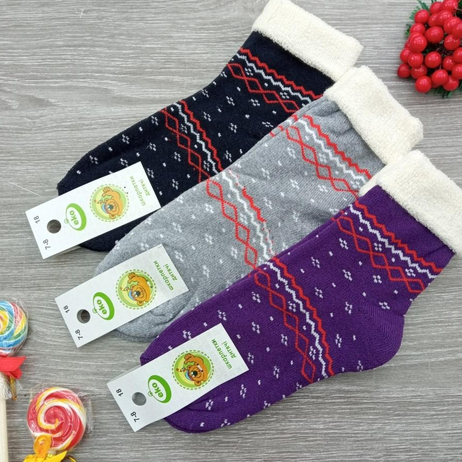 Шкарпетки дитячі махрові високі з відворотом для дівчинки орнамент eko 18р випадкове асорті 30033253, фото 1