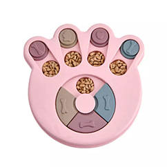 Миска для собак і котів Puzzle Eating інтерактивна розвивальна Лапка, Рожевий