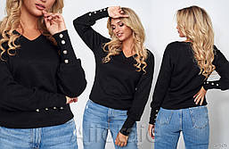 Жіночий пуловер з широкими манжетами норма/батал р. 42-60 Ajiotaje 54-56, Чорний