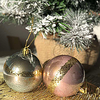 Новогодние шары 8 см с золотым украшением
