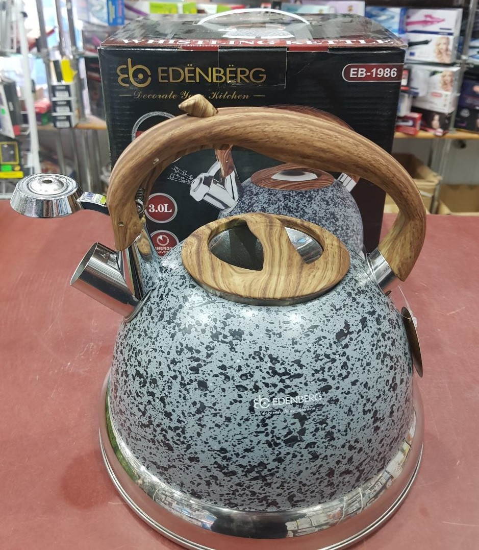 Чайник зі свистком 3л мармурове покриття Edenberg EB-1986 Чайник для індукційної плити Чайник газовий, фото 1