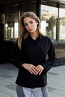 Рубашка женская классическая Fresh черная Женская блузка летняя свободного кроя хлопковая
