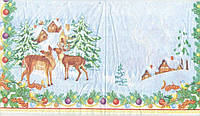 Новогодняя салфетка для декупажа или сервировки стола "Олени в новогоднем лесу". 33х33