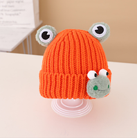 Детская шапка с лягушкой/ шапка для девочки/ шапка для мальчика/шапка ребенку/оранжевая шапка