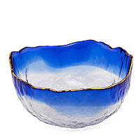 Стильна піала круглої форми "Сапфір" 13х5,5 см (прозоре та синє фактурне скло)