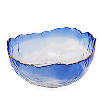 Оригінальна піала круглої форми "Сапфір" 16х5,5 см (прозоре та синє фактурне скло)