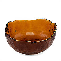 Стильна піала круглої форми "Янтар" 15х5,5 см (прозоре руде фактурне скло)
