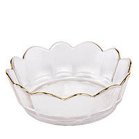 Стильна піала фігурної форми "Квітка" 16,5х5,5 см (прозоре фактурне скло)