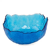 Стильна піала круглої форми "Фіаніт" 19х7 см (прозоре синє фактурне скло)