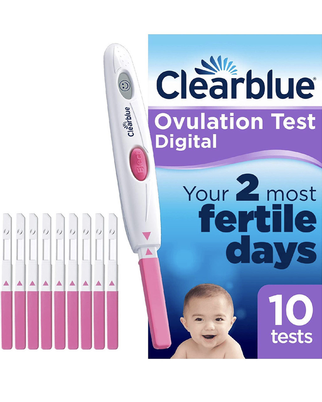 Тест на овуляцію 10 шт Clearblue Digital Ovulation test Клиаблу 2 фертильних дня, цифровий Швейцарія