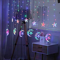 Новогодняя гирлянда-штора "Звезда в полумесяце" мультицветная 2.5м 130 LED цвет Мульти