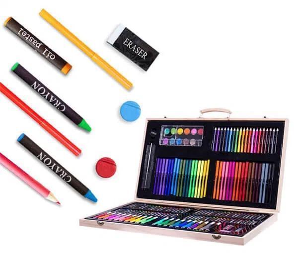 Дитячий набір для малювання 180 предметів в дерев'яному валізці. Набір для творчості, фото 1