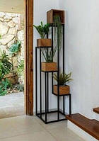 Садовый вазон для цветов и растений, кашпо деревянное для цветов на металлической подставке, металеве кашпо