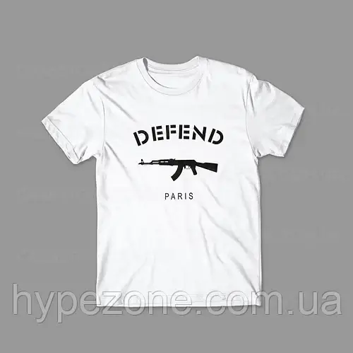 Футболка DEFEND Дефенд біла трикотажна, Футболка з принтом Дєфенд Дєфєнд чоловіча, жіноча, підліткова Х\Б