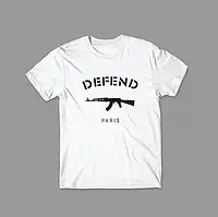 Футболка DEFEND Дефенд біла трикотажна, Футболка з принтом Дєфенд Дєфєнд чоловіча, жіноча, підліткова Х\Б