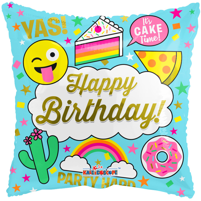 К 18" Square Birthday Juvenile Balloon. Фольгований шар З Днем народження