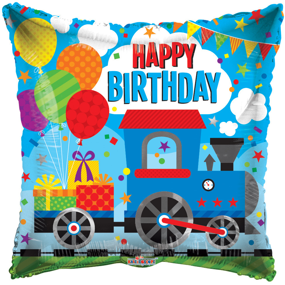 К 18" Birthday Choo Choo Square Foil Balloon. Фольгований шар З Днем народження