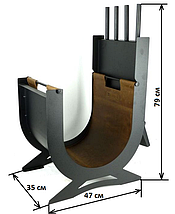 Каминний набір кований металевий і дровниця Перун із сумкою 35 х 47 х 79 см для каміна для печі, фото 3