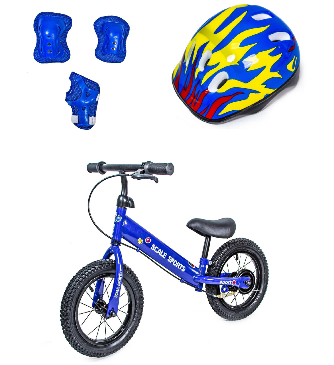 + ПОДАРУНОК Велобіг + комплект захисту Scale Sports з дисковим гальмом, дітям від 2 років. Синій