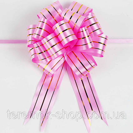 Бант-затяжка подарунковий рожевий діаметр 11 см ширина стрічки 3 см