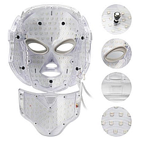 Фотодинамічна LED маска Smart Bubbles з мікрострумами для обличчя та накладкою для шиї (7 світлових спектрів)