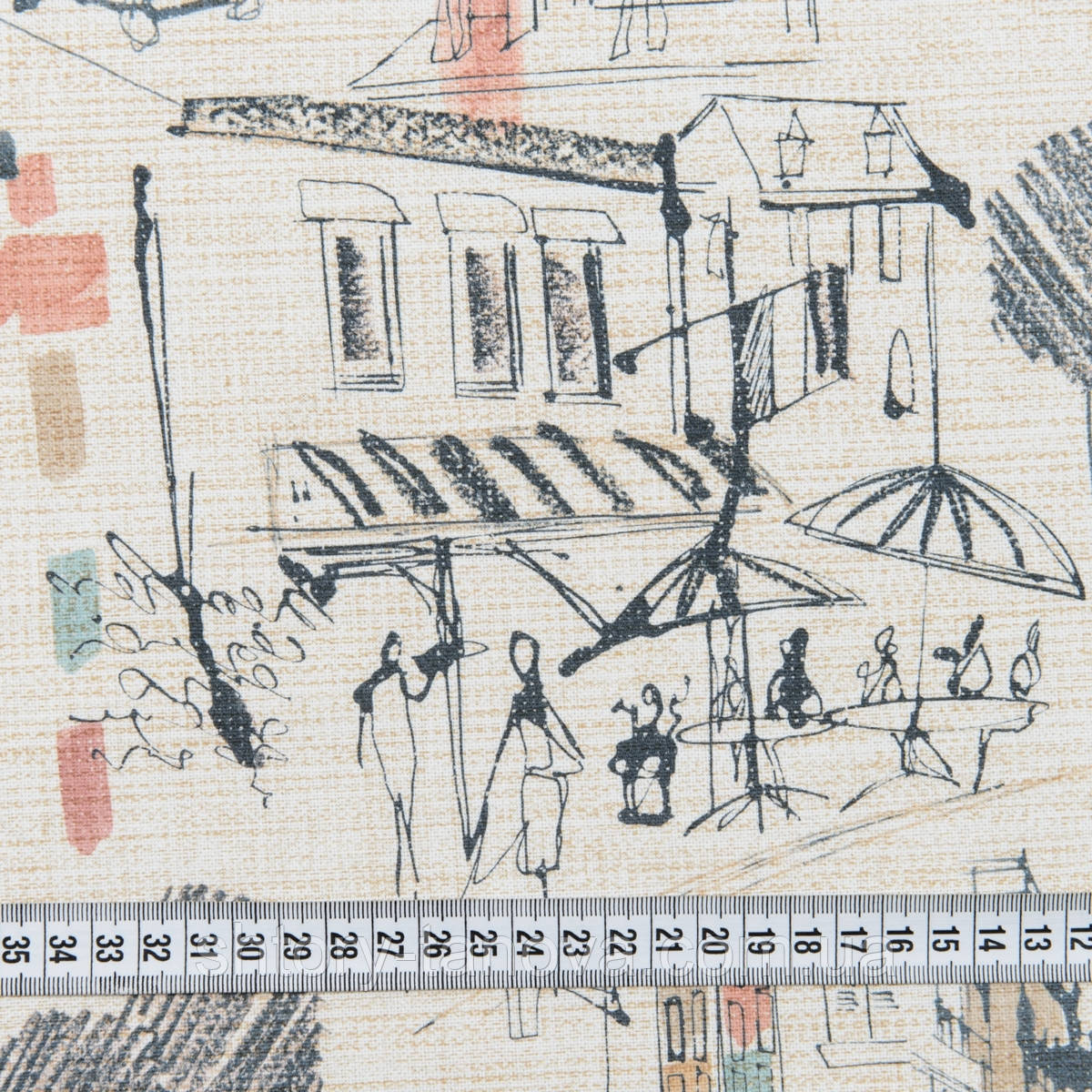 Штори на кухню, в дитячу, штори принт місто, тканина для декоративних подушок Іспанія 280 см теракот, св. беж, фото 1