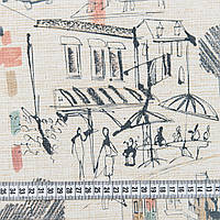 Шторы на кухню, в детскую, шторы принт город, ткань для декоративных подушек Испания 280 см терракот, св. беж