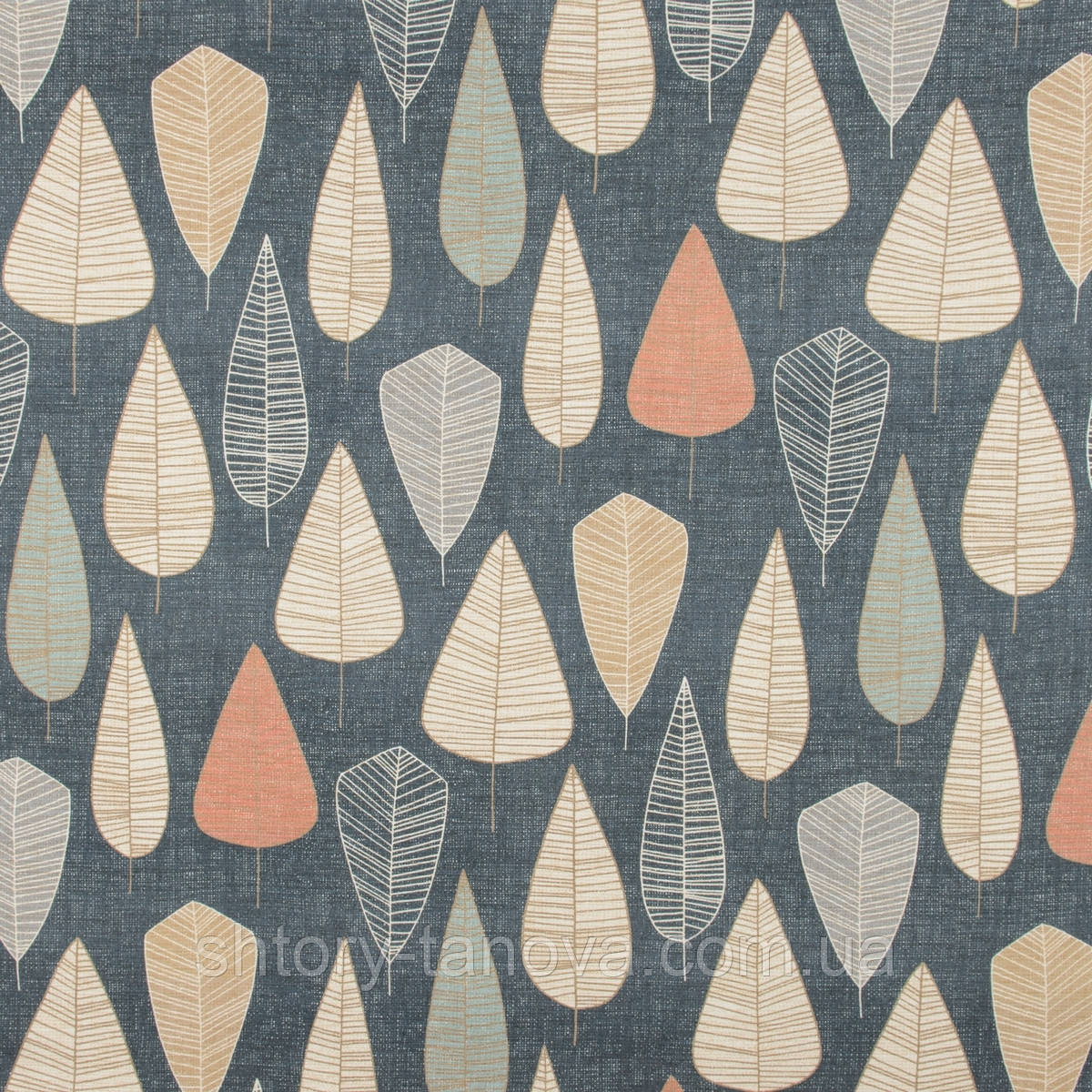 Стильна тканина для штор листя, штори в дитячу, зал, спальню геометрія Іспанія 280см т. блакитний, фото 1