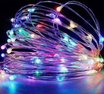 Гірлянда "роса" 10 м LED, кольорова на батарейках.