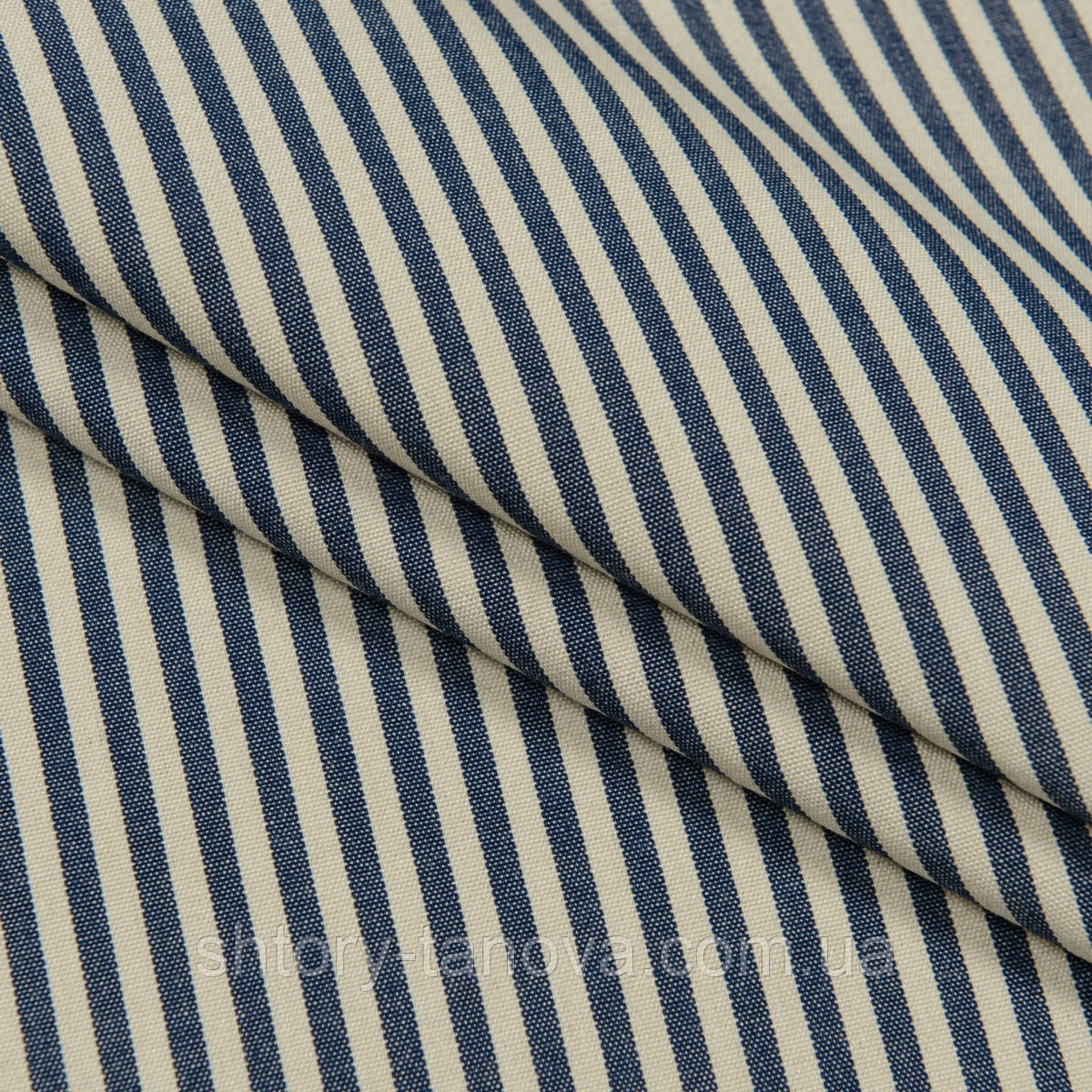 Тканина в дрібну смужку для маркіз, навісів, штор на вулиці, садових гойдалка крем, т. синій, фото 1