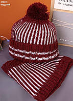 Дитяча зимова шапка з хомутом на дівчинку, фліс, бордо, 7-13 років