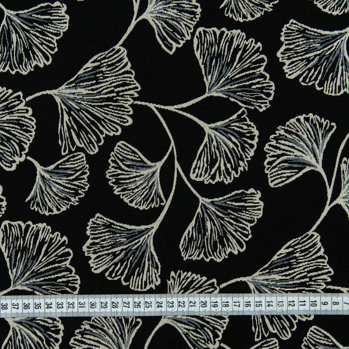 Жаккард для покривал, щільних штор, декору ГІНКГО БІЛОБА фон бежевий , з люрексом золото, фото 1