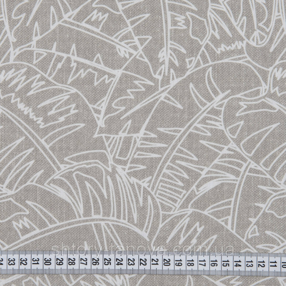 Стильні штори, сучасний принт контури листя Іспанія 280 см, штори в зал фон беж, фото 1