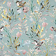 Штори з птахами і квітами, сучасні штори з квітковим принтом Іспанія фон бірюза, фото 3
