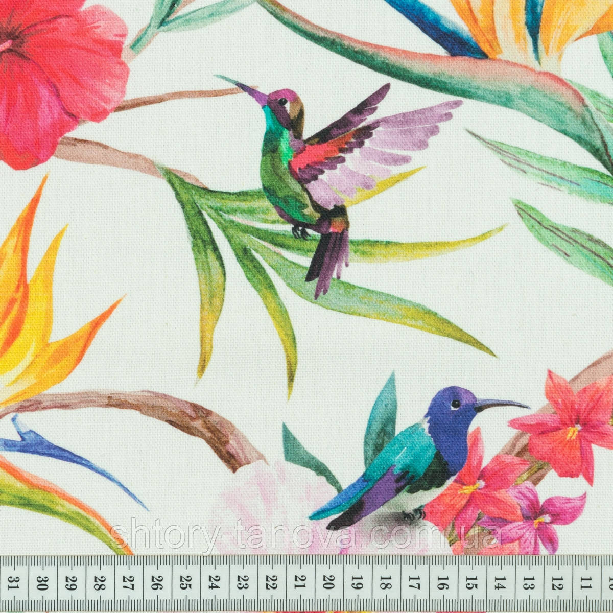 Яскраві штори, штори з малюнком колібрі, штори на кухню, тканина на метраж Італія 290 см квіти рожевий, фото 1
