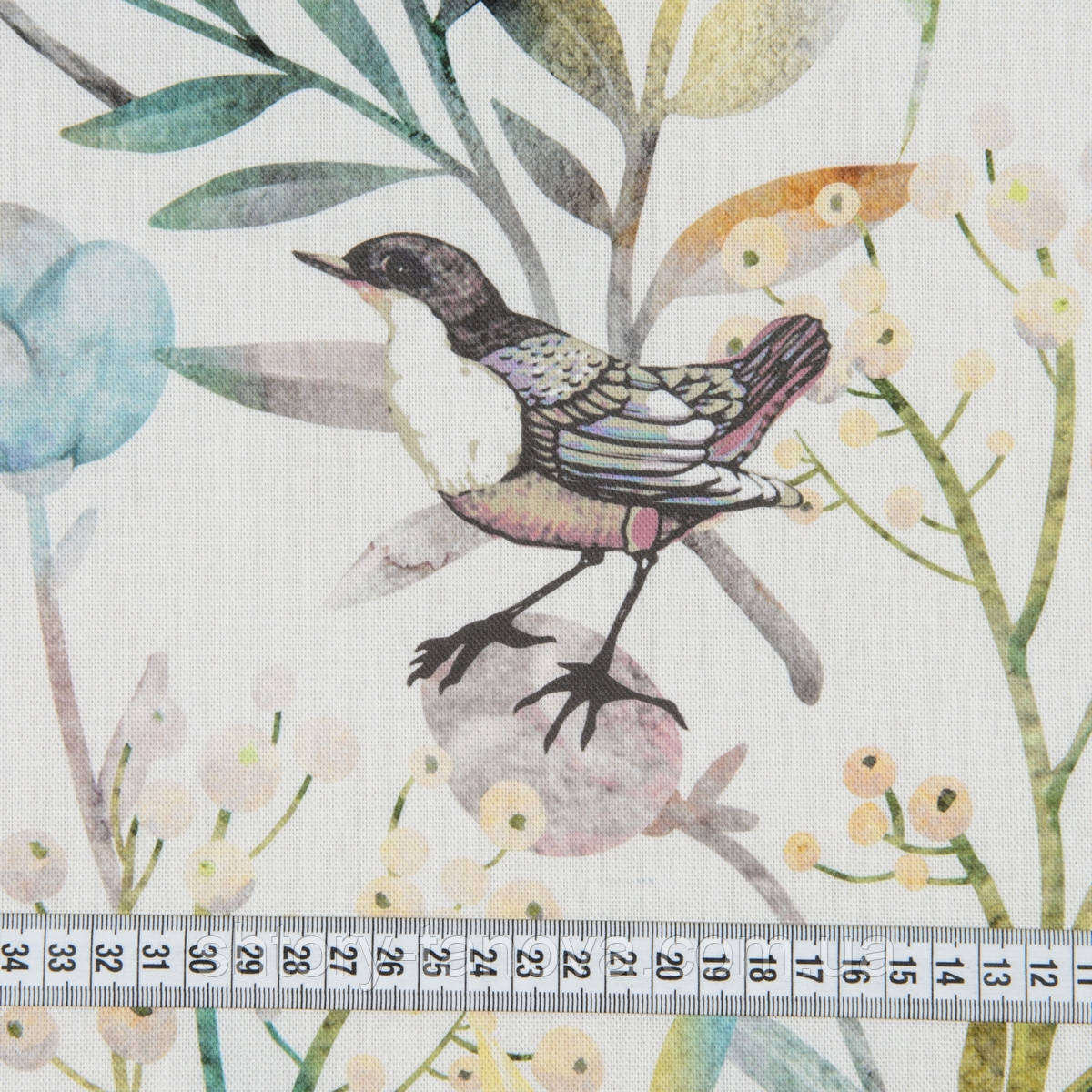 Штори з птахами, штори в дитячу, зал, спальню, сучасні штори з квітами Іспанія 280 см жовтий, зелений, фото 1