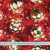 Новогодние ткани для скатерти, ткань новогодняя, Испания 280 см Шарики, фон бордо